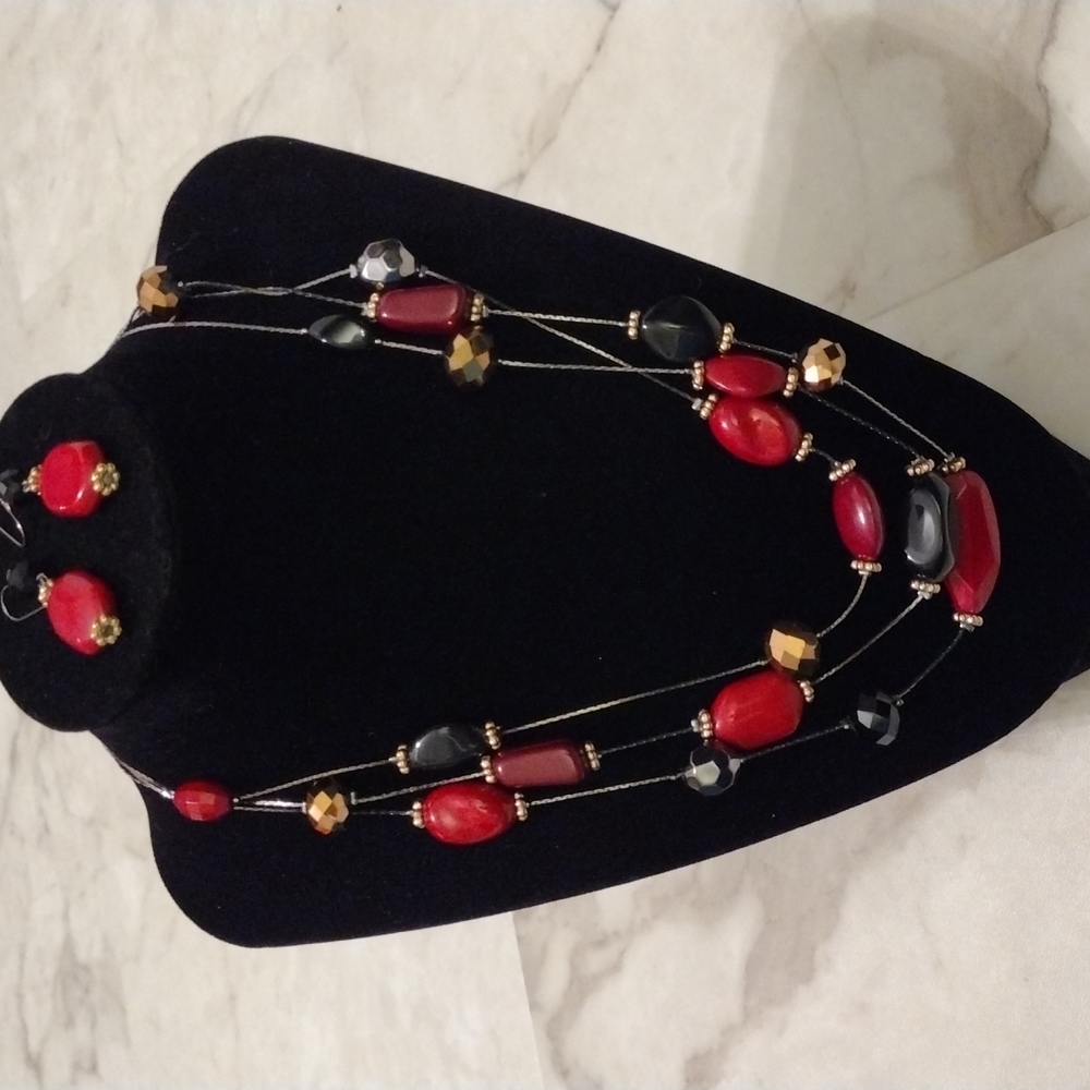 EL multiple chains beads necklace. Matching earrings.